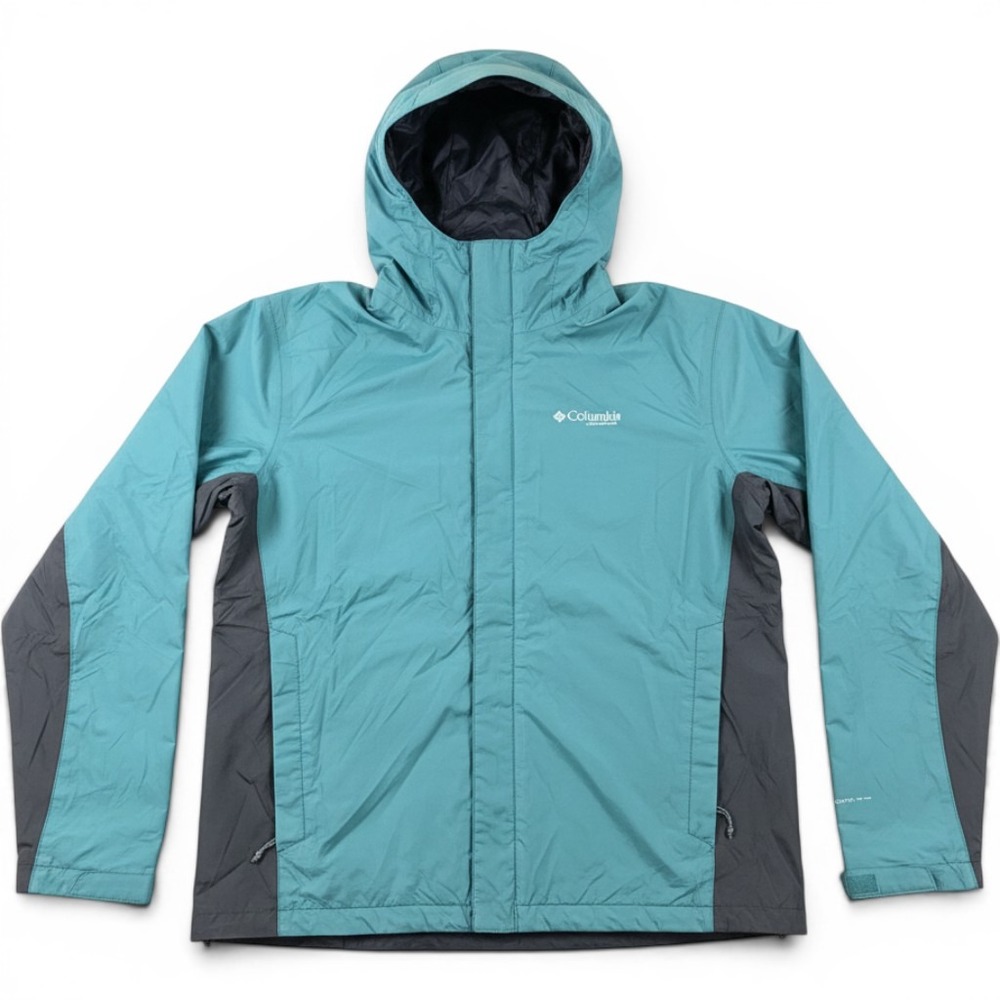 Columbia Mens Omni-Tech Waterproof Rain Jacket Teal Grey XM0774 Medium